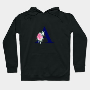 Watercolor Floral Letter A in Navy Hoodie